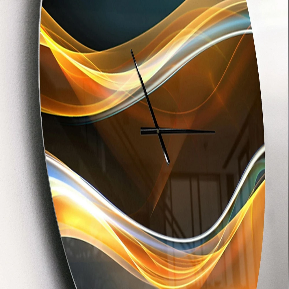 Designart '3D Gold Waves in Black ' Modern wall clock