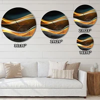 Designart '3D Gold Waves in Black ' Modern wall clock