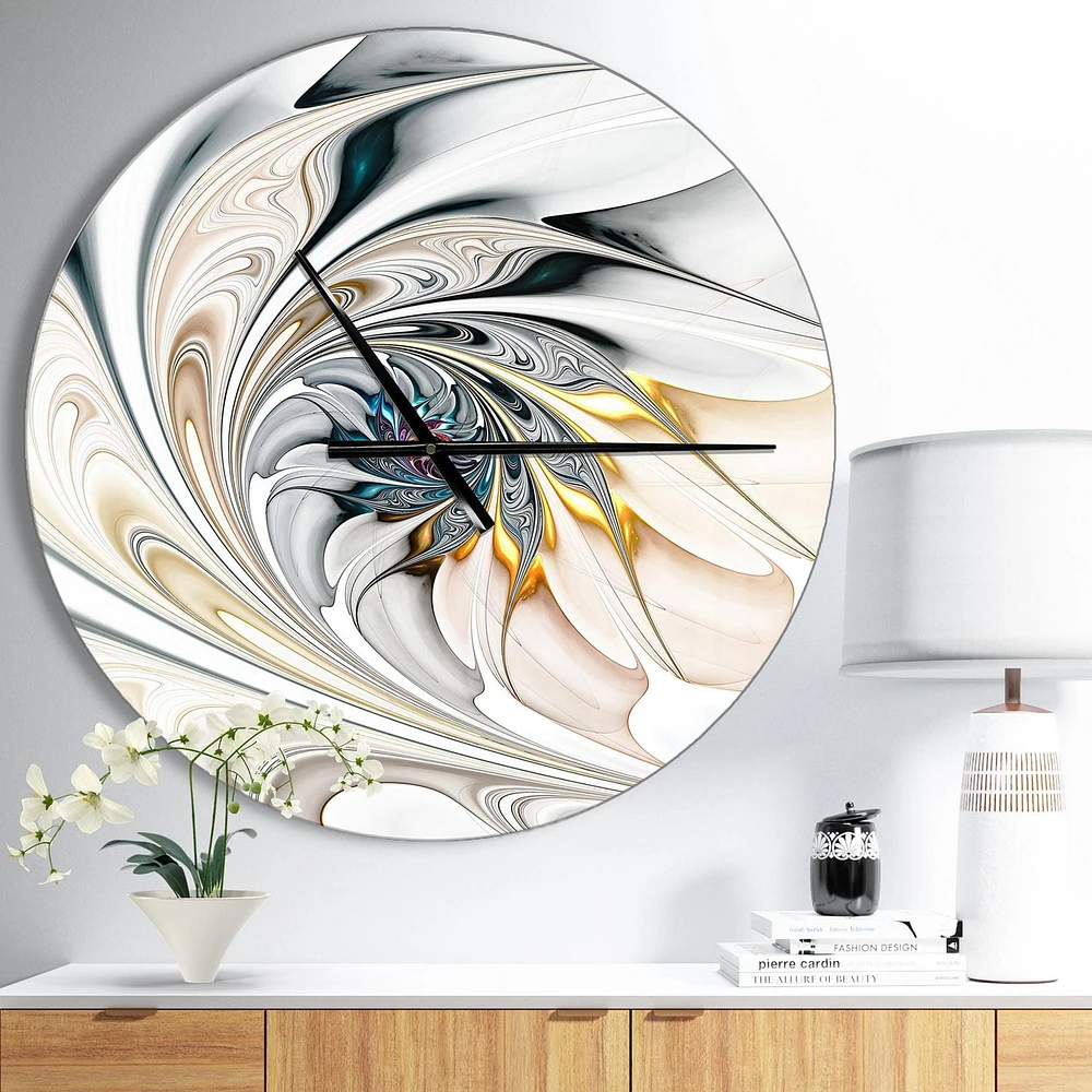 Designart 'White Stained Glass Floral Art ' Modern wall clock