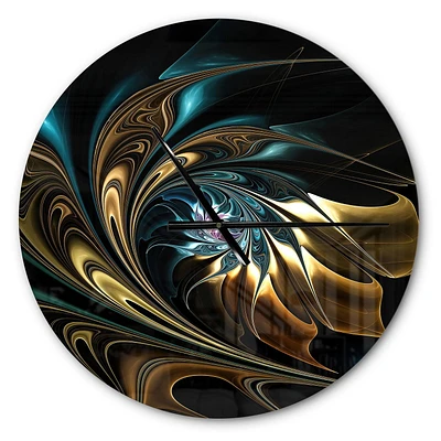 Designart Fleur fractale bleu marron en noir horloge murale