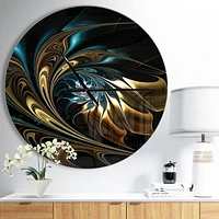 Designart 'Brown Blue Fractal Flower in Black ' Modern wall clock