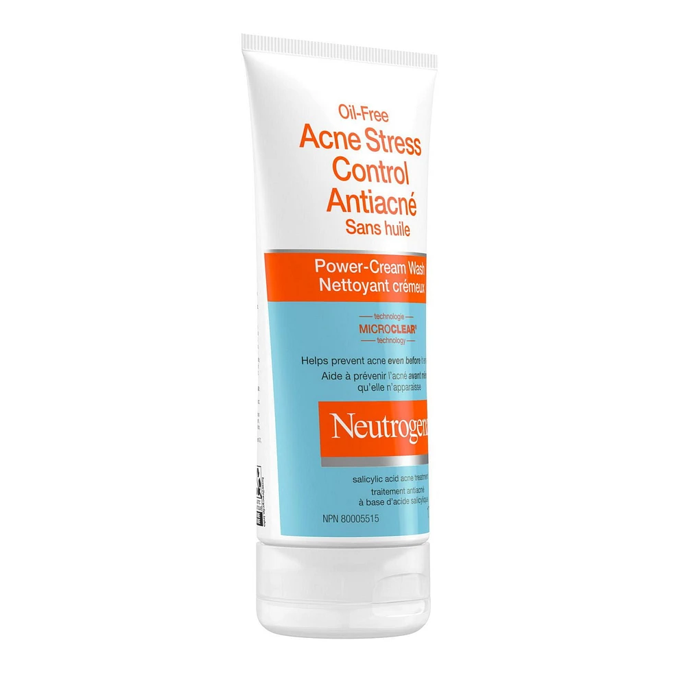 Neutrogena Oil-Free Acne Stress Control Power-Cream Wash, Green Tea, Cucumber, Acne Treatment, Soft Skin, Clear Skin, 177 mL