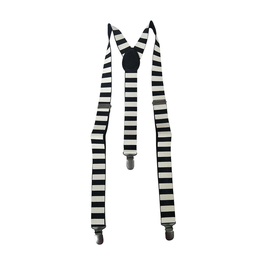 Adult Unisex Black/White Striped Suspenders