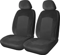 AUTO DRIVE Jacquard and Velour 2PC Front Seat Cover Low Back, Black, FITS CARS,TRUCKS & SUVs