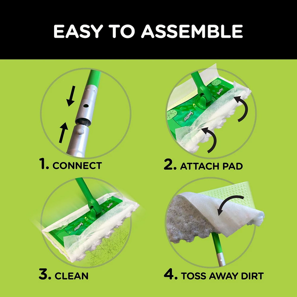 Swiffer Sweeper 2-in-1, Dry and Wet Multi Surface Floor Cleaner, Sweeping and Mopping Starter Kit, 1 Mop + 10 Refills