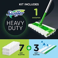 Swiffer Sweeper 2-in-1, Dry and Wet Multi Surface Floor Cleaner, Sweeping and Mopping Starter Kit, 1 Mop + 10 Refills