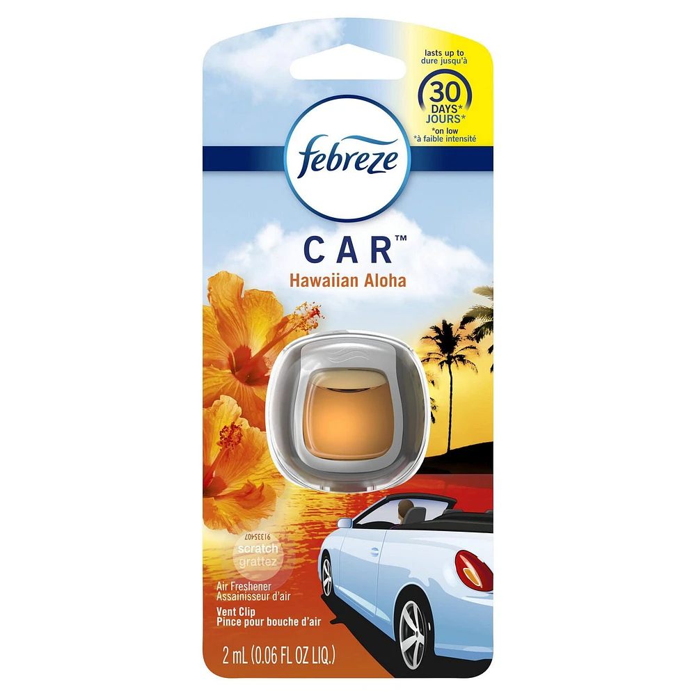 Febreze Car Odor-Eliminating Air Freshener Vent Clip, Hawaiian Aloha, 2 Pieces