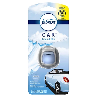 Febreze Car Odor-Eliminating Air Freshener Vent Clip, Linen & Sky, 2 Pieces