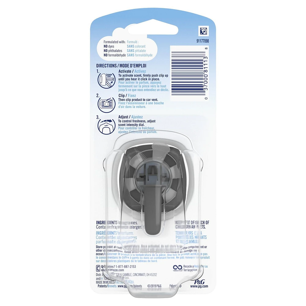 Febreze Car Odor-Eliminating Air Freshener Vent Clip, Linen & Sky, 2 Pieces