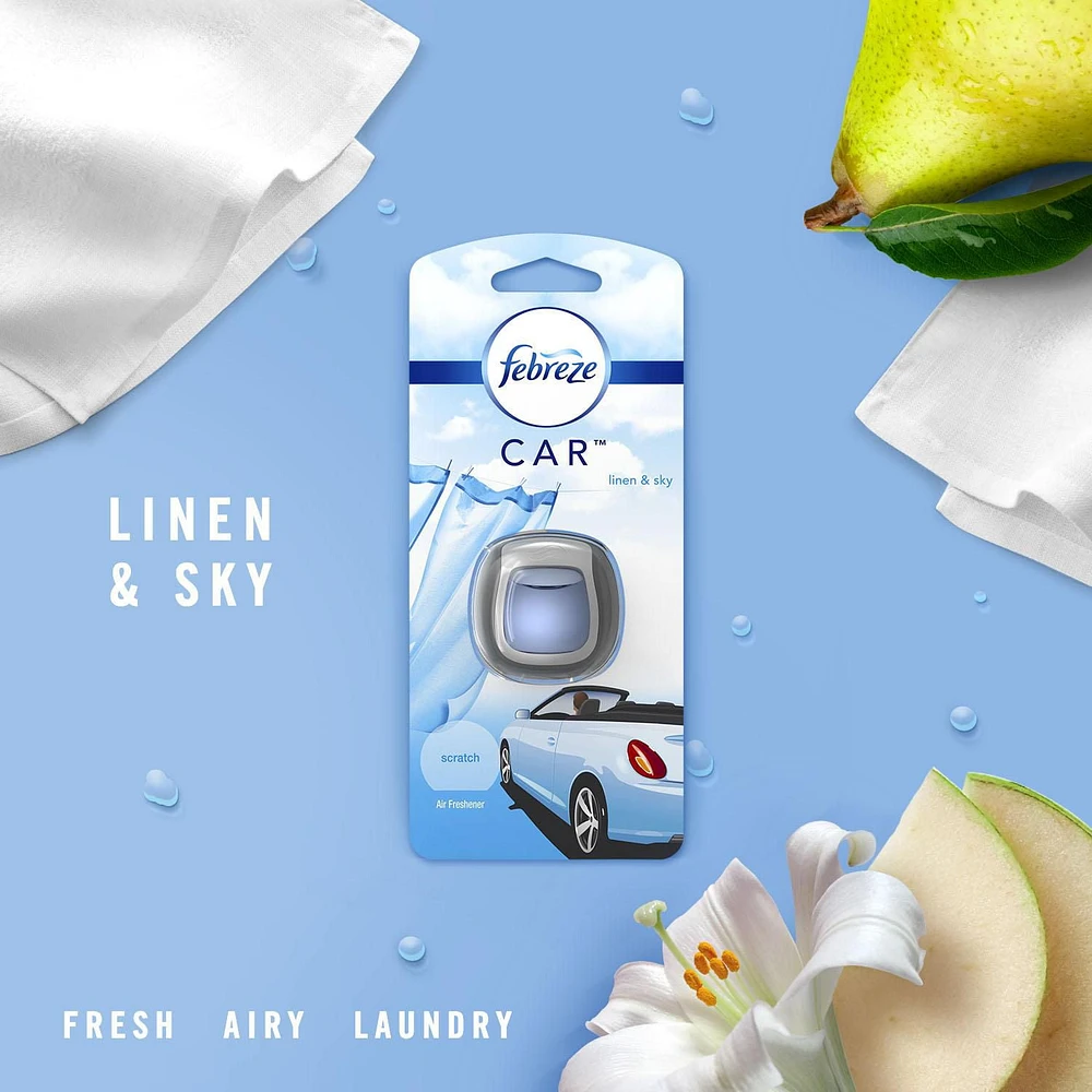 Febreze Car Odor-Eliminating Air Freshener Vent Clip, Linen & Sky, 2 Pieces