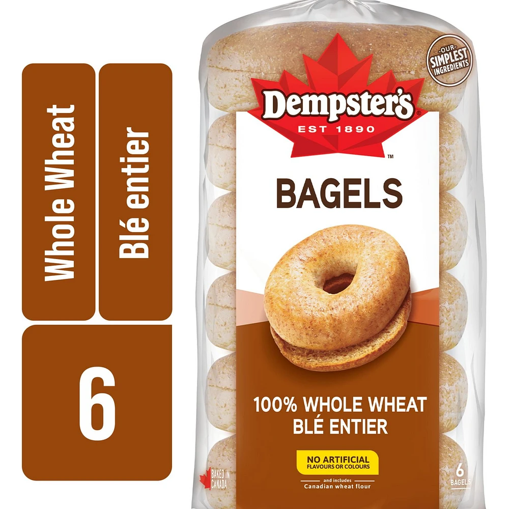 Dempster’s® 100% Whole Wheat Bagels, Pack of 6; 450 g