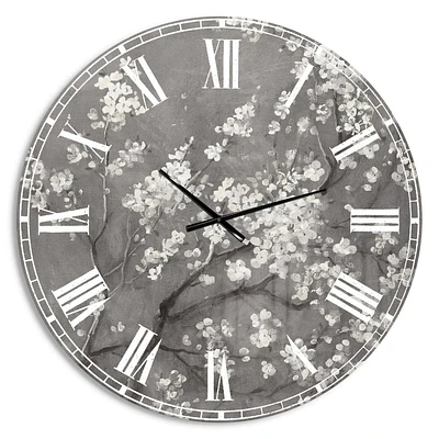 Designart 'White Cherry Blossoms I' Traditional wall clock