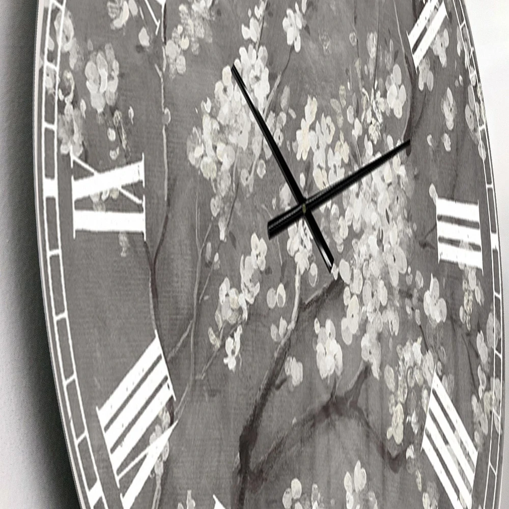 Designart 'White Cherry Blossoms I' Traditional wall clock