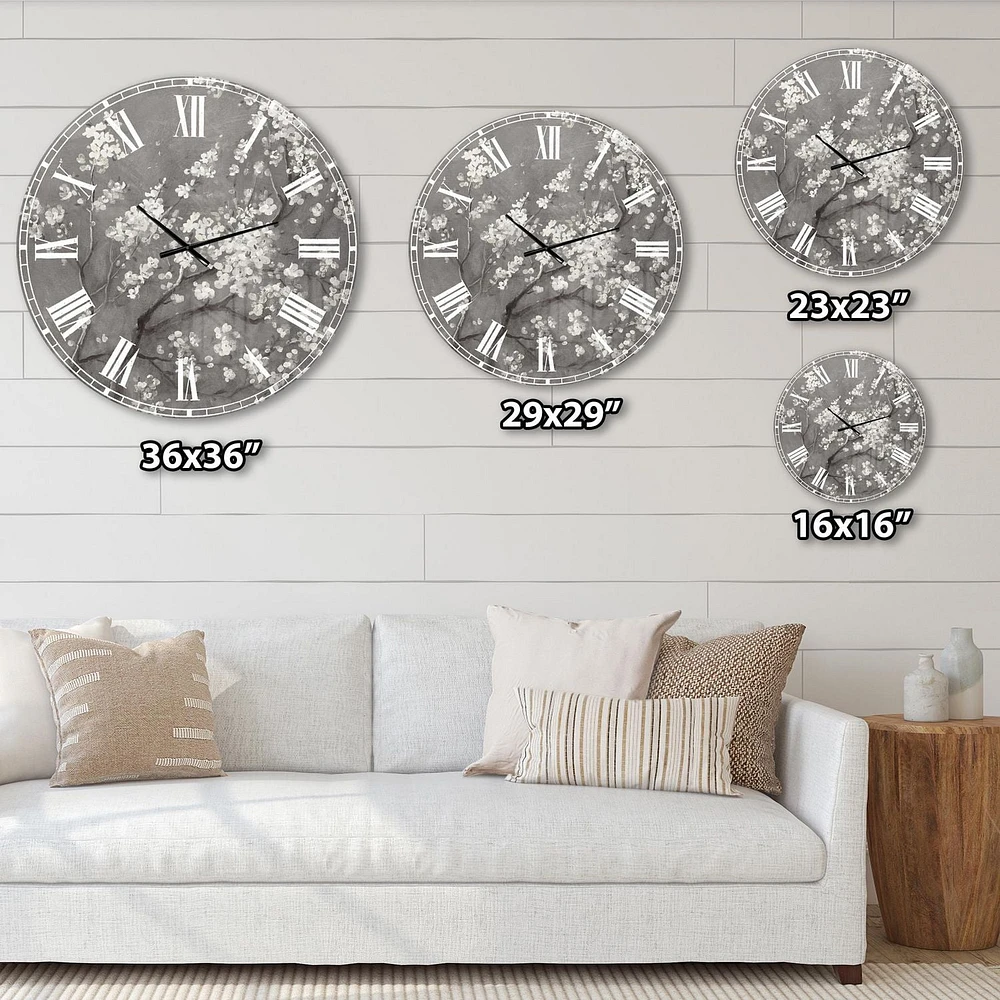 Designart 'White Cherry Blossoms I' Traditional wall clock