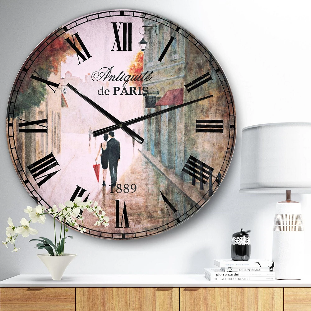 Designart 'Paris Romance Couples II' Traditional wall clock