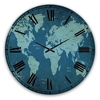 Designart 'Slate World Map II' Traditional wall clock