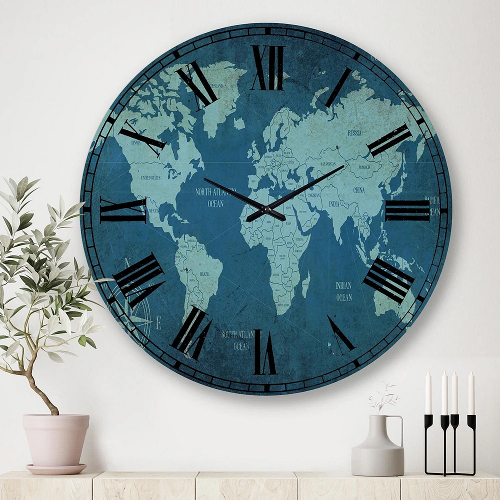 Designart 'Slate World Map II' Traditional wall clock