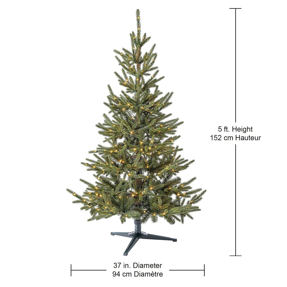 Holiday Time Abies Index 5' Pre-Lit Regular Full PE/PVC Pine Christmas Tree - Green