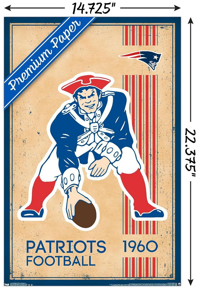 NFL New England Patriots - Retro Logo 14 Wall Poster, 14.725" x 22.375" Framed