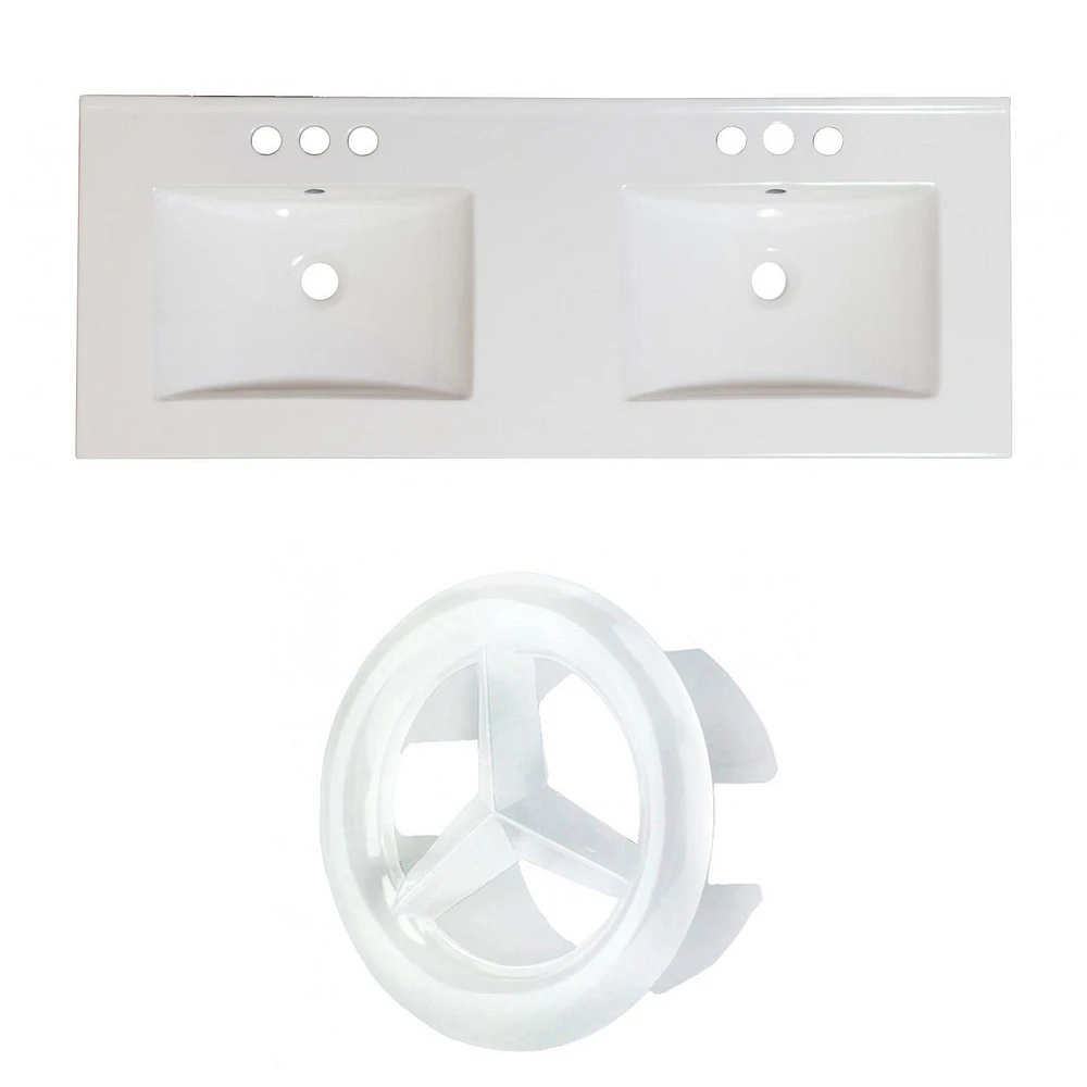 American Imaginations 36-in. W Floor Mount White Vanity Set For 3H8-in. Drilling Beige Top Biscuit UM Sink AI-24364