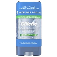 Antisudorifique et désodorisant en gel transparent Gillette pour hommes Pluie tropicale paquet jumelé, 108 g chacun