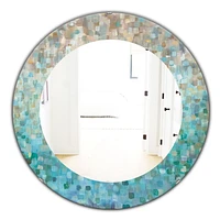 Designart 'Blocked Abstract' Traditional Mirror - Oval or Round Wall Mirror - 32x32