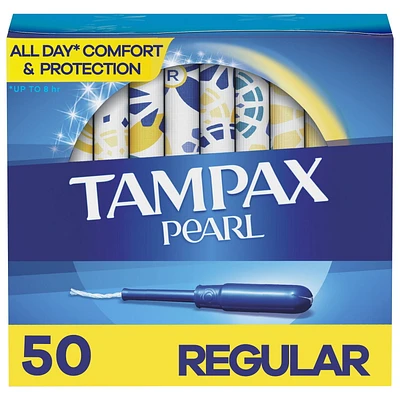 Tampax Pearl Tampons, with LeakGuard Braid, Regular Absorbency, Unscented., 50CT