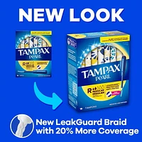 Tampons Tampax Pearl, avec tresse antifuites, degré d’absorption régulier/super, emballage multiple, non parfumés, 34tampons 34CT