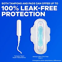 Tampons Tampax Pearl, avec tresse antifuites, degré d’absorption régulier/super, emballage multiple, non parfumés, 34tampons 34CT
