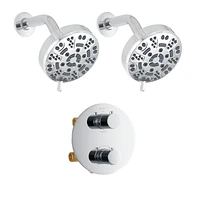 Round thermostatic valve 4-way diverter, 2 shower heads 8 settings or simultaneously with stop, Chrome finish