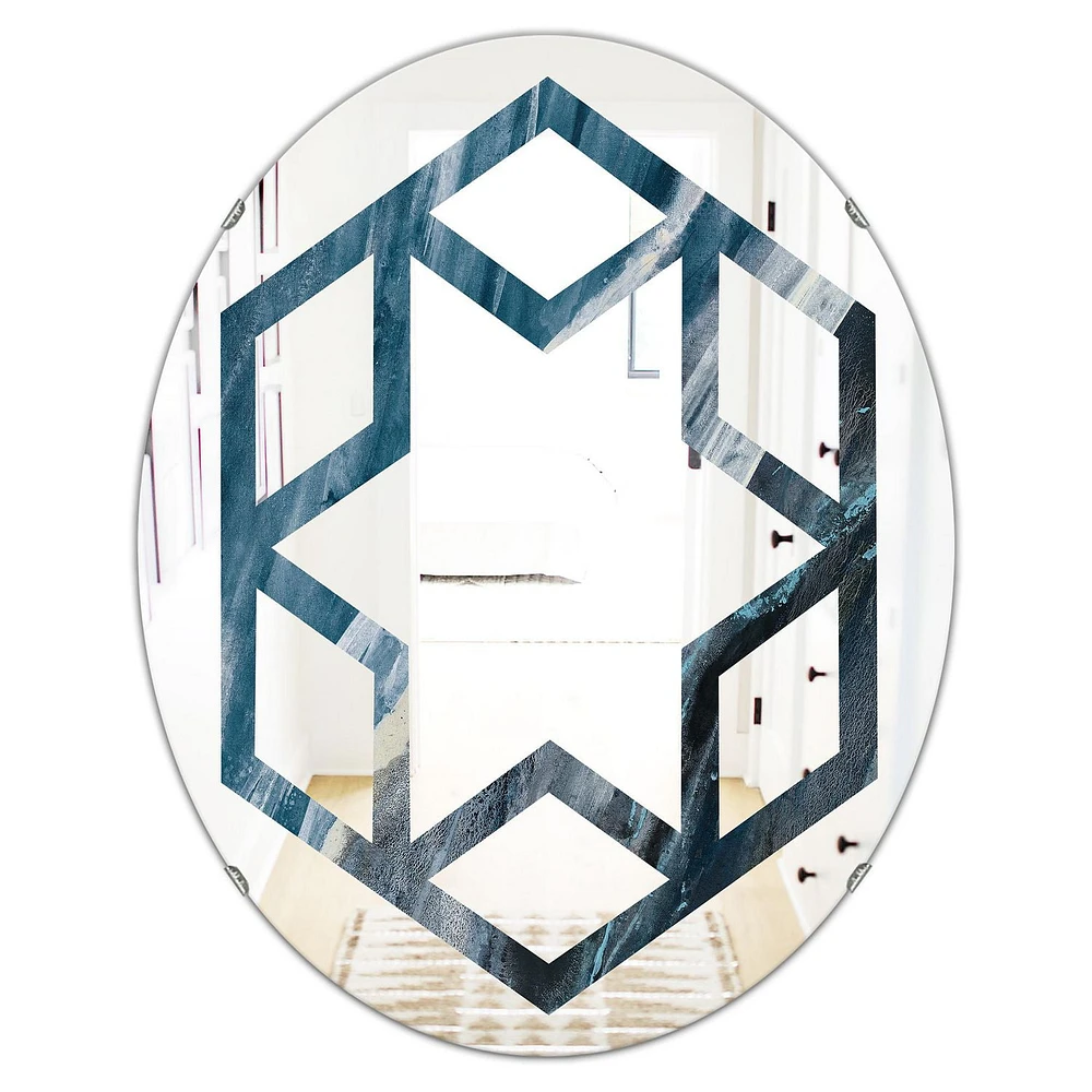 Designart 'Splash Blue Indigo' Modern Oval Wall Mirror - Hexagon Star 24x36