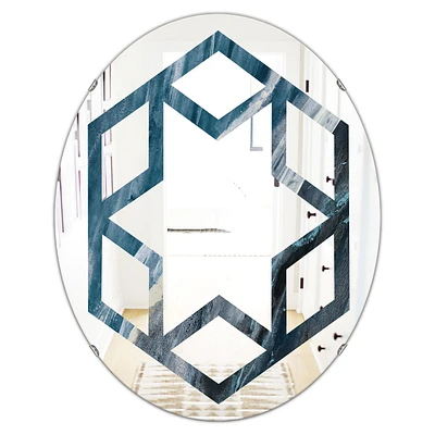 Designart 'Splash Blue Indigo' Modern Oval Wall Mirror - Hexagon Star 24x36