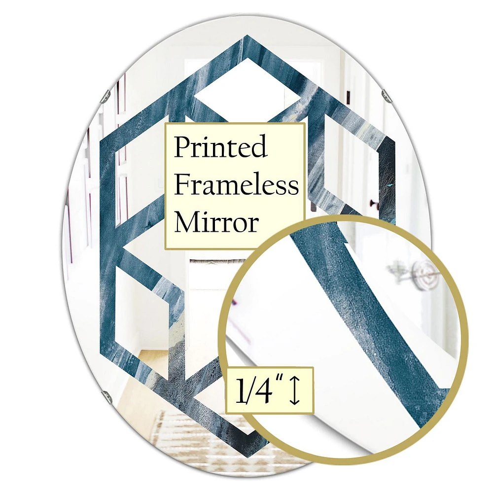 Designart 'Splash Blue Indigo' Modern Oval Wall Mirror - Hexagon Star 24x36