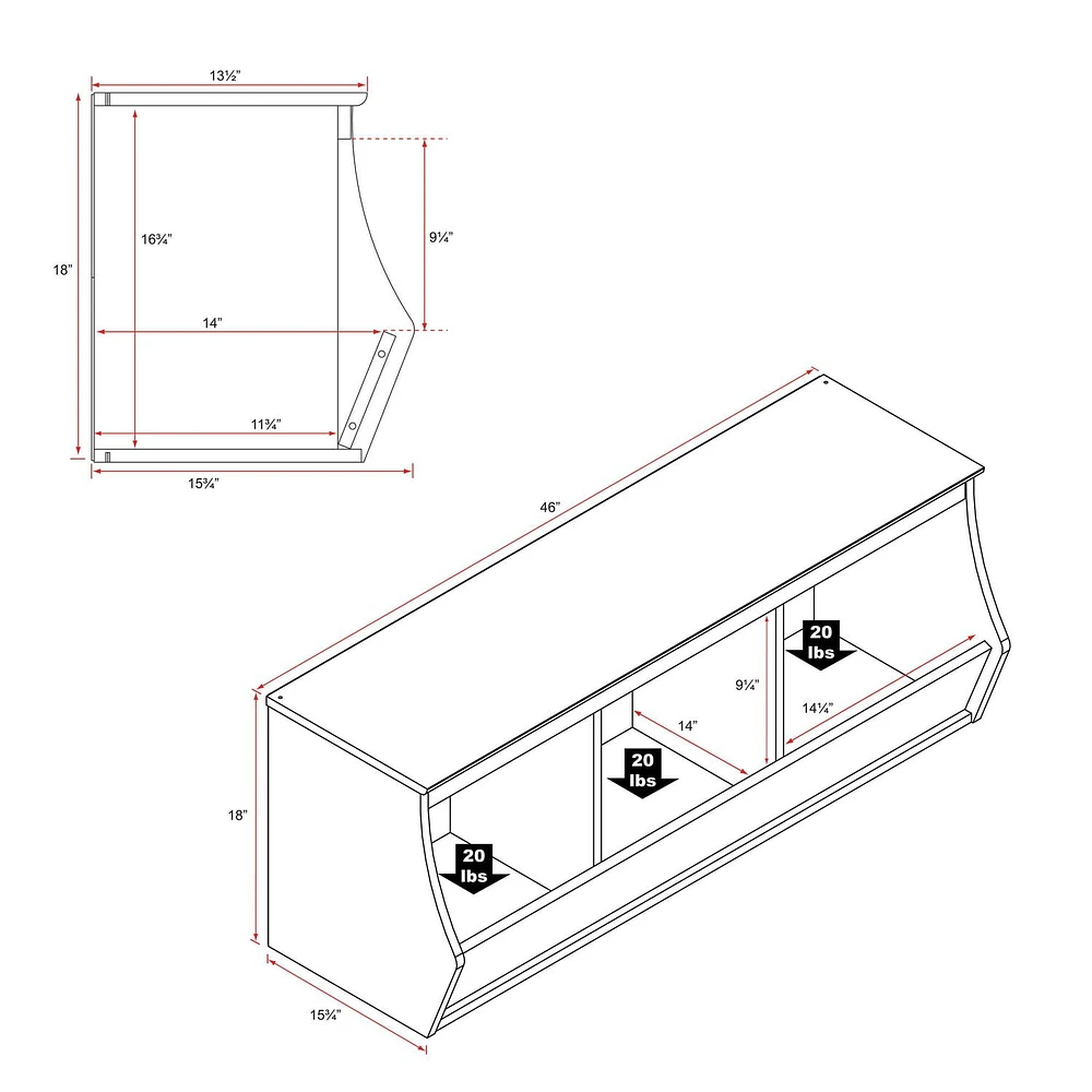 Prepac Monterey Stackable White 3-Bin Storage Cubbie