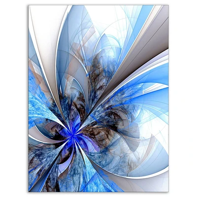 Designart Symmetrical Large Blue Fractal Flower Canvas Wall Art