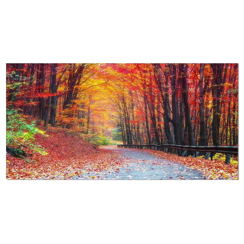 Designart Road in Beautiful Autumn Forest Canvas Wall Art