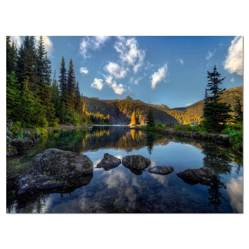 Designart Mountain Lake Surrounded by Trees Canvas Wall Art