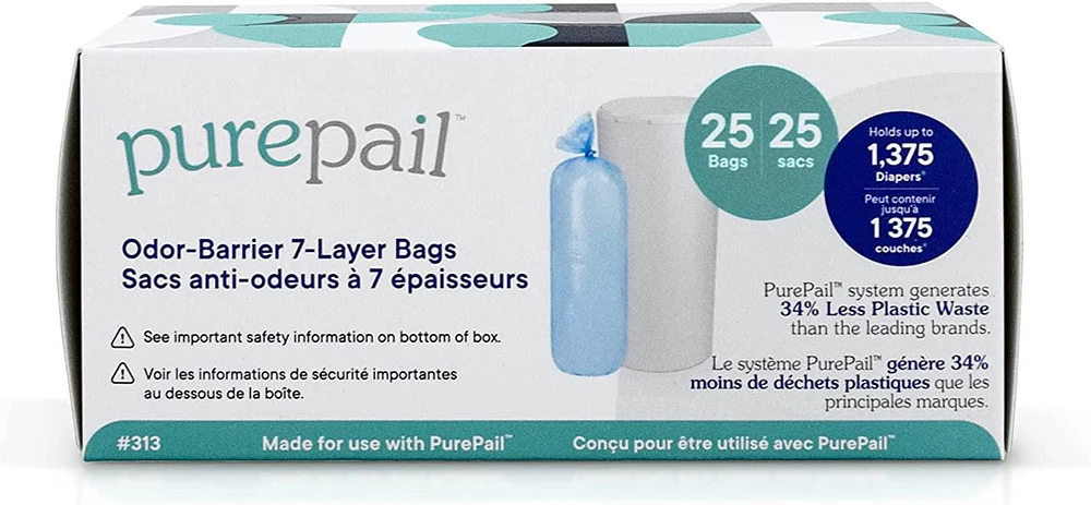 PurePail Classic Odor-Barrier 7-Layer Refill Bags, 25 Count, PUREPAIL REFILL BAGS