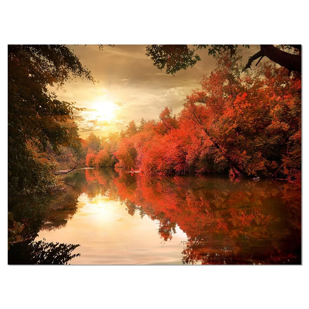 Designart Colorful Fall Sunset over River Canvas Wall Art