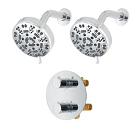 Round thermostatic valve 4-way diverter, 2 shower heads 8 settings or simultaneously with stop, Chrome finish