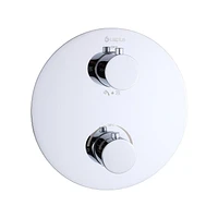 Round thermostatic valve 4-way diverter, 2 shower heads 8 settings or simultaneously with stop, Chrome finish