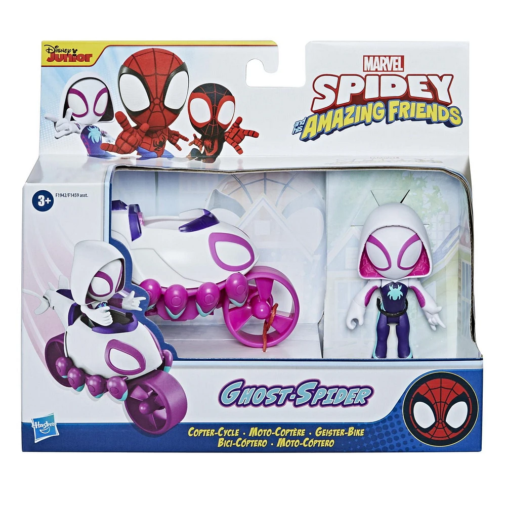 Marvel Spidey and His Amazing Friends Ghost-Spider Action Figure And Copter-Cycle Vehicle, For Kids Ages 3 And Up