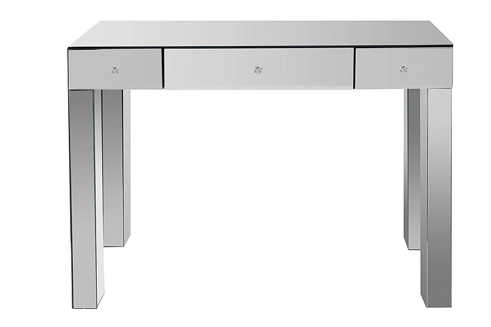 Elegant Mirrored 3-Drawer Console Table with Sophisticated Silver Finish – Chic, functional, entrance table.