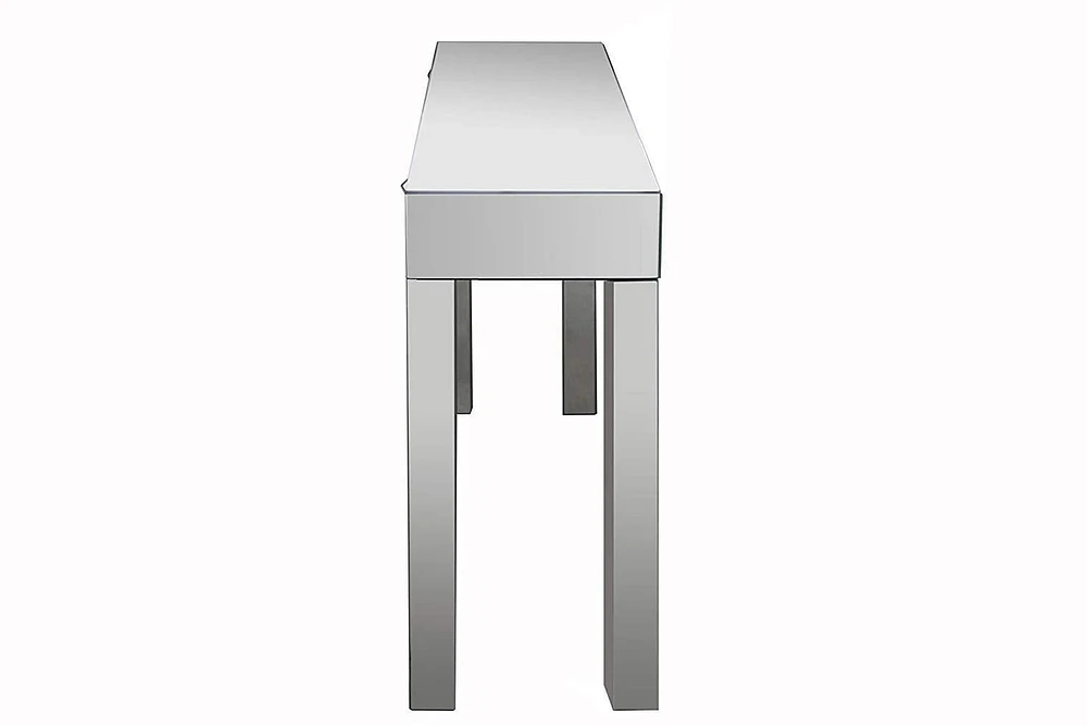 Elegant Mirrored 3-Drawer Console Table with Sophisticated Silver Finish – Chic, functional, entrance table.