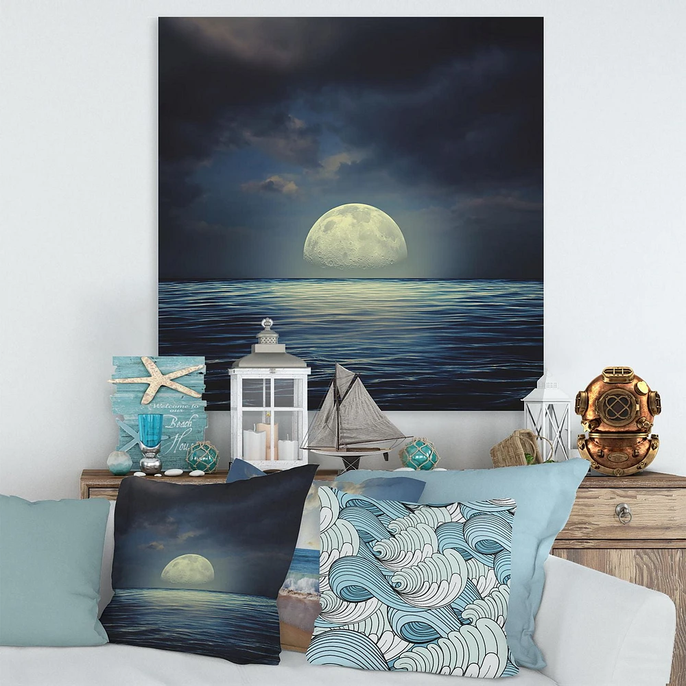 Designart Super Moon Over The Sea II Canvas Wall Art