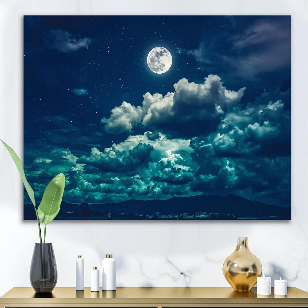 Designart Full Moon In Cloudy Night Sky II Canvas Wall Art