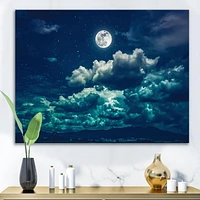 Designart Full Moon In Cloudy Night Sky II Canvas Wall Art