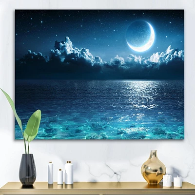 Designart Romantic Moon Over Deep Blue Sea I Canvas Wall Art