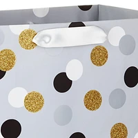 Hallmark 20" Mega Gift Bag (Black, White, Gold Glitter Dots on Gray) for Birthdays, Bridal Showers, Parties or Any Occasion