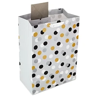 Hallmark 20" Mega Gift Bag (Black, White, Gold Glitter Dots on Gray) for Birthdays, Bridal Showers, Parties or Any Occasion